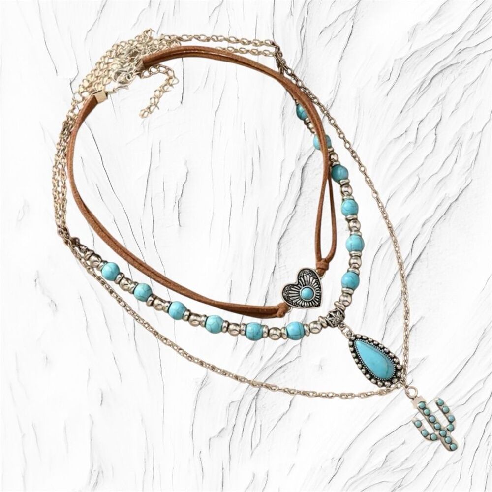 3 Piece Western Turquoise Necklace Set - Picture 3 of 5
